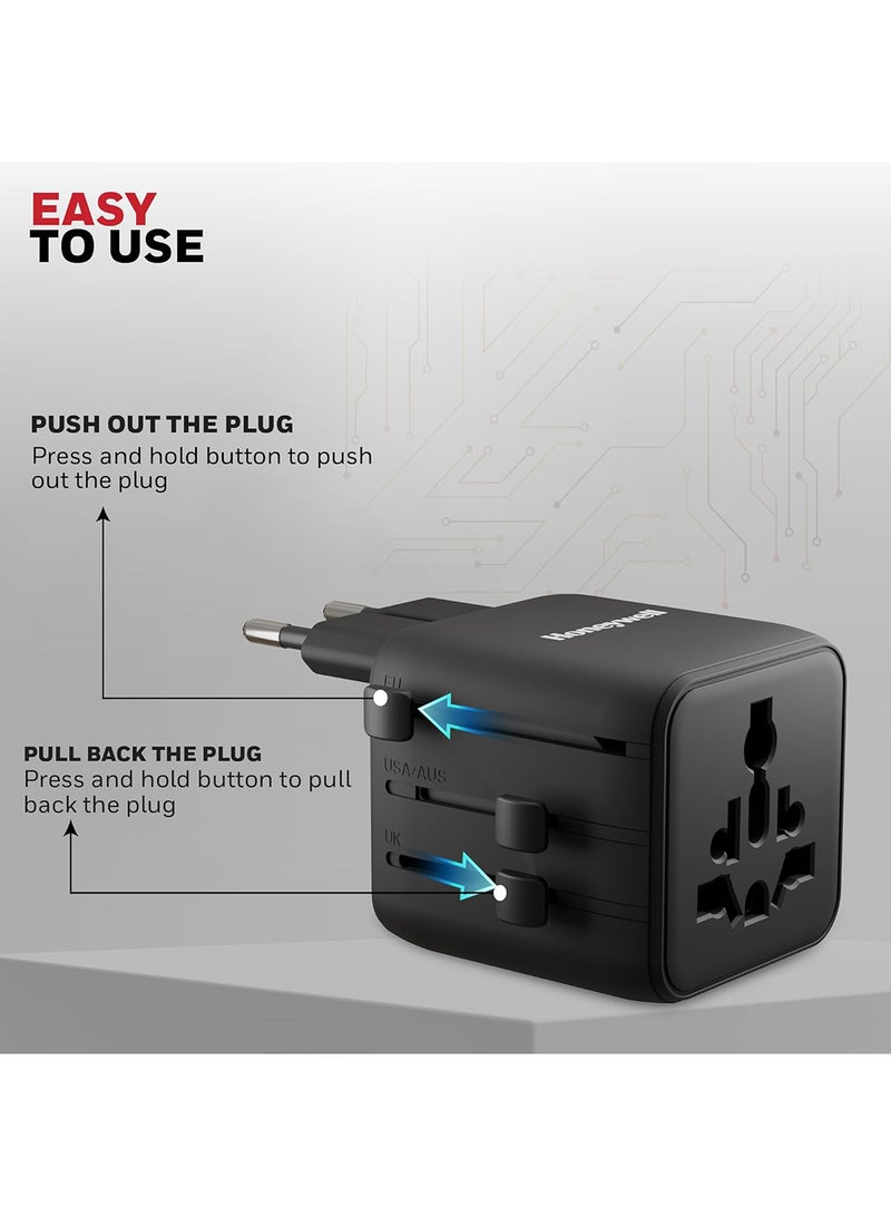 هوني ويل محول السفر العالمي الجديد، مقبس عالمي وأمريكي، يشحن جهازين في نفس الوقت، قابس عالمي للاتحاد الأوروبي، الولايات المتحدة، المملكة المتحدة والصين/أستراليا، حماية من الحمل الزائد والجهد الزائد، ضمان المصنع لمدة 3 سنوات - Image 5