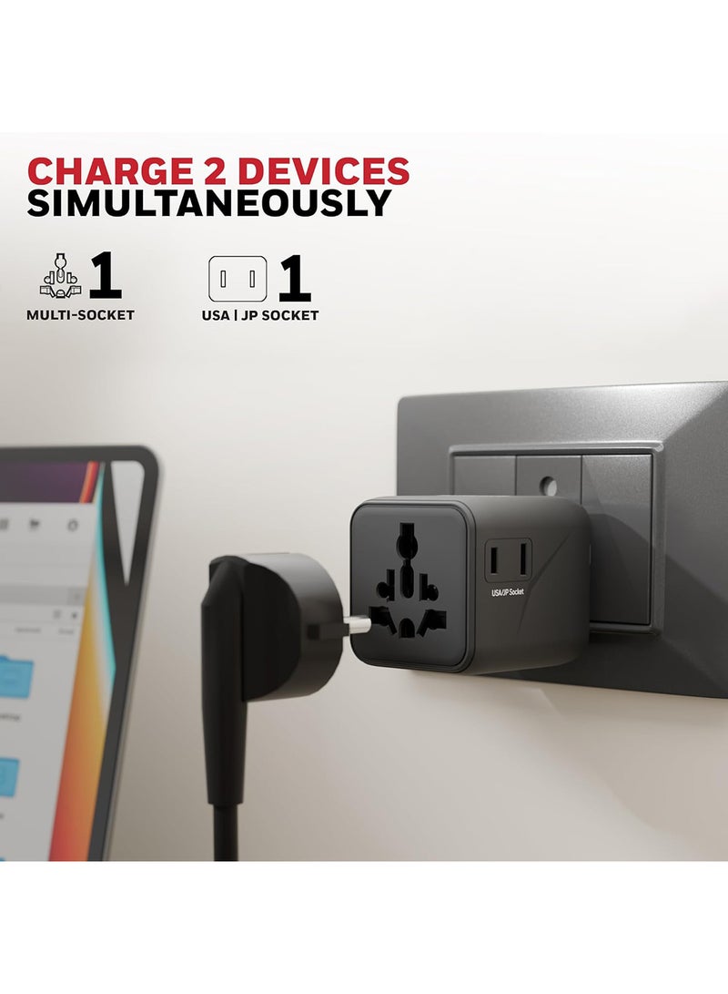 هوني ويل محول السفر العالمي الجديد، مقبس عالمي وأمريكي، يشحن جهازين في نفس الوقت، قابس عالمي للاتحاد الأوروبي، الولايات المتحدة، المملكة المتحدة والصين/أستراليا، حماية من الحمل الزائد والجهد الزائد، ضمان المصنع لمدة 3 سنوات - Image 4