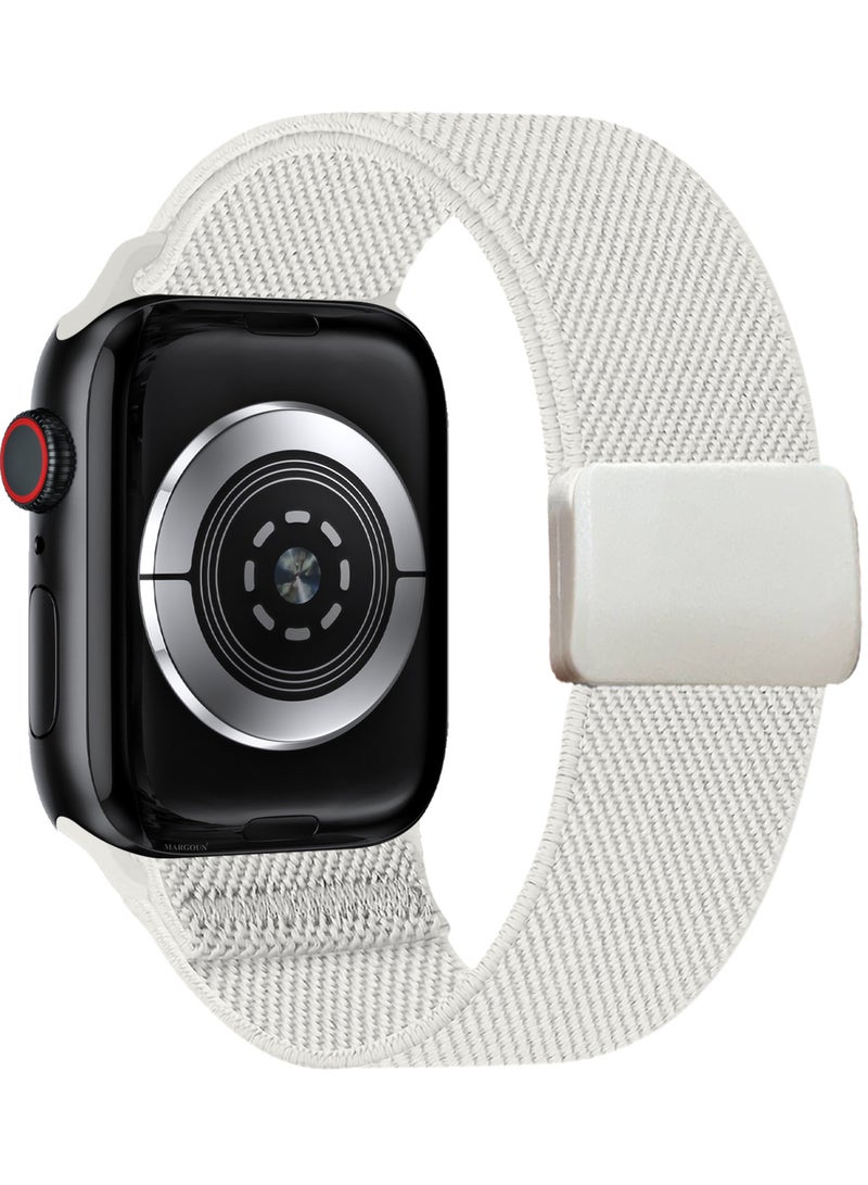 MARGOUN Magnetic Clasp Bands for Apple Watch 49mm 45mm 44mm 42mm (Series 1-3), Nylon Elastic Stretchy Strap Compatible with iWatch Series Ultra 10-1 - Light Beige - Image 5