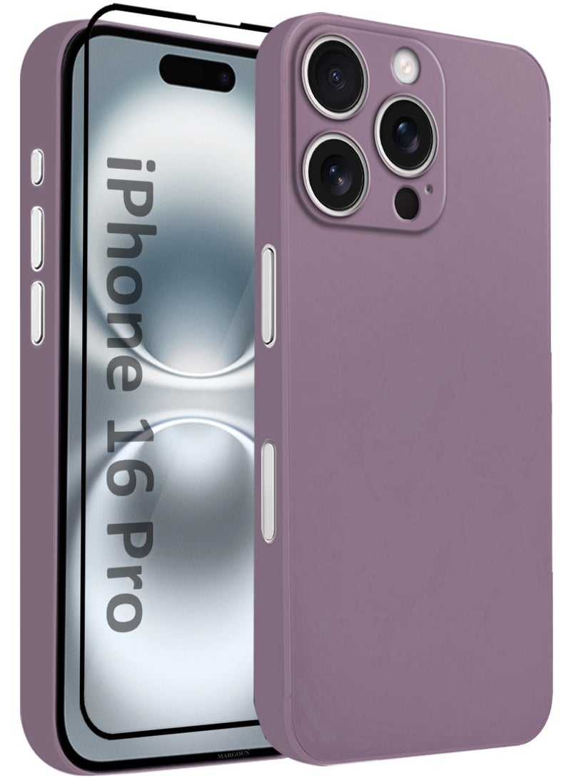 MARGOUN 2Packs Thin Case for iPhone 16 Pro , Back Cover Sturdy Durable Ultra-Thin Case Drop Protection Cover Clear with 3D Screen Protector - Purple Purple-2 - Image 1