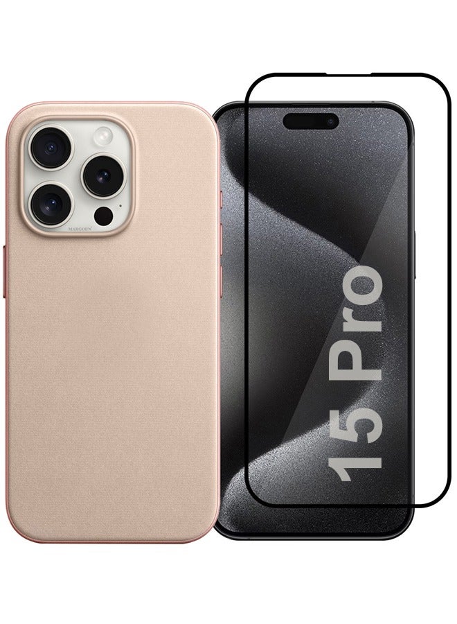 MARGOUN 2 Packs For iPhone 15 Pro Case and Screen Protector FineWoven Case with MagSafe Durable and Heavy Protection Pink pink - Image 1