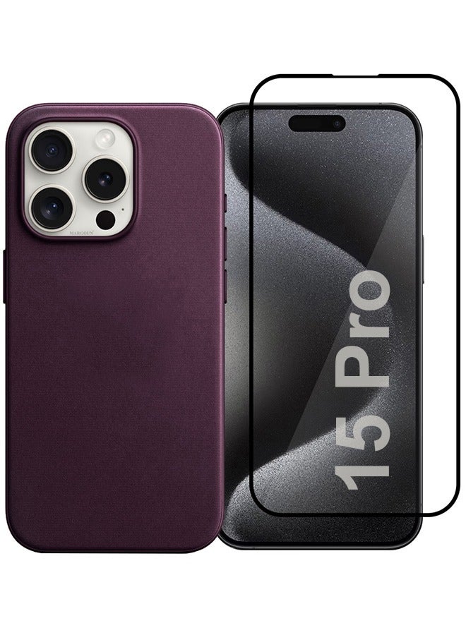 مارجون عبوتان لحافظة آيفون 15 برو وواقي الشاشة FineWoven مع حماية مغناطيسية متينة وثقيلة باللون الكرز - Image 1