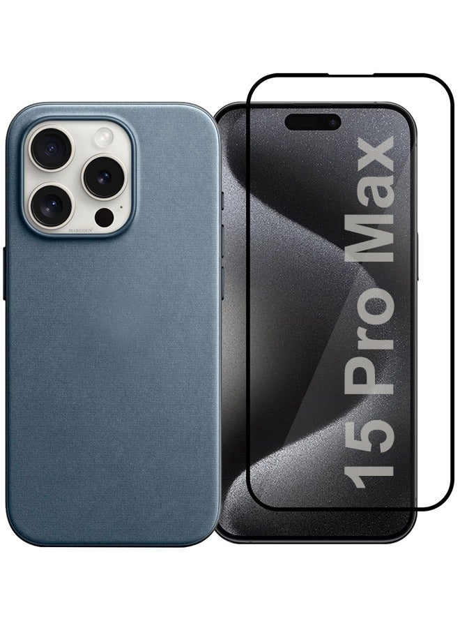 MARGOUN 2 Packs For iPhone 15 Pro Max Case and Screen Protector FineWoven Case with MagSafe Durable and Heavy Protection Blue blue - Image 1