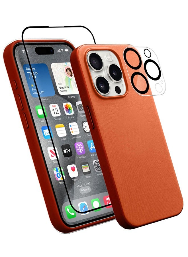 MARGOUN 3 Packs For iPhone 15 Pro Case and 2 Screen Protectors FineWoven Case with MagSafe Durable and Heavy Protection Orange orange - Image 1