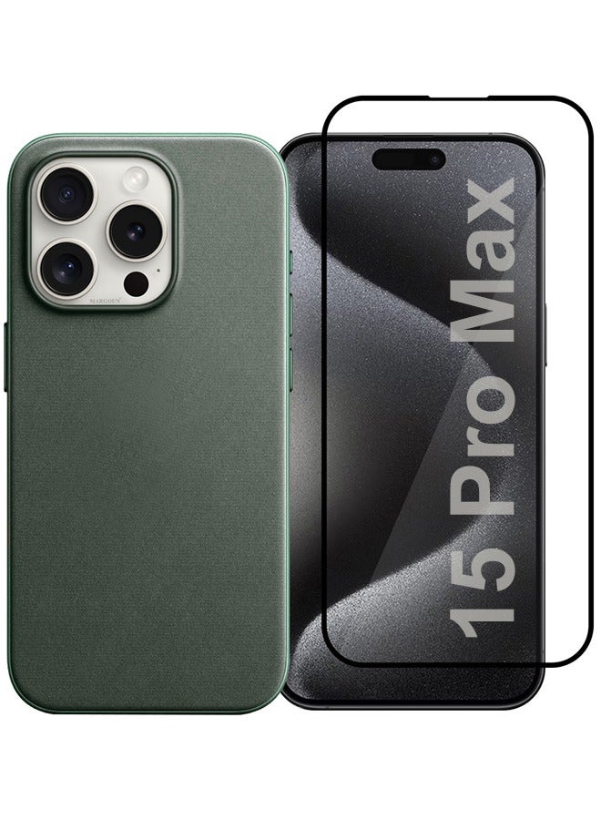 MARGOUN 2 Packs For iPhone 15 Pro Max Case and Screen Protector FineWoven Case with MagSafe Durable and Heavy Protection Green green - Image 1