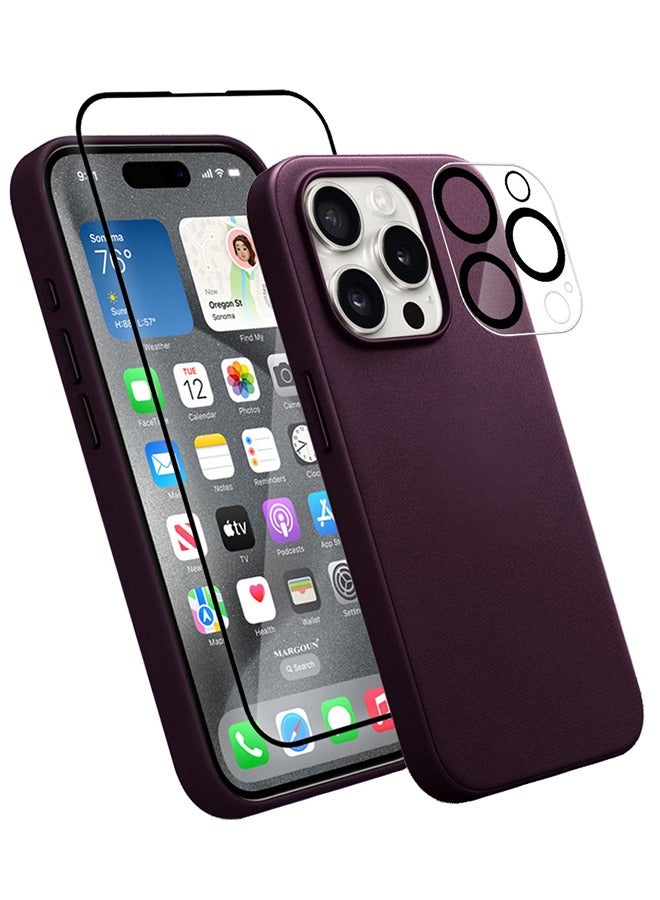 MARGOUN 3 Packs For iPhone 15 Pro Max Case and 2 Screen Protectors FineWoven Case with MagSafe Durable and Heavy Protection Cherry Cherry - Image 1