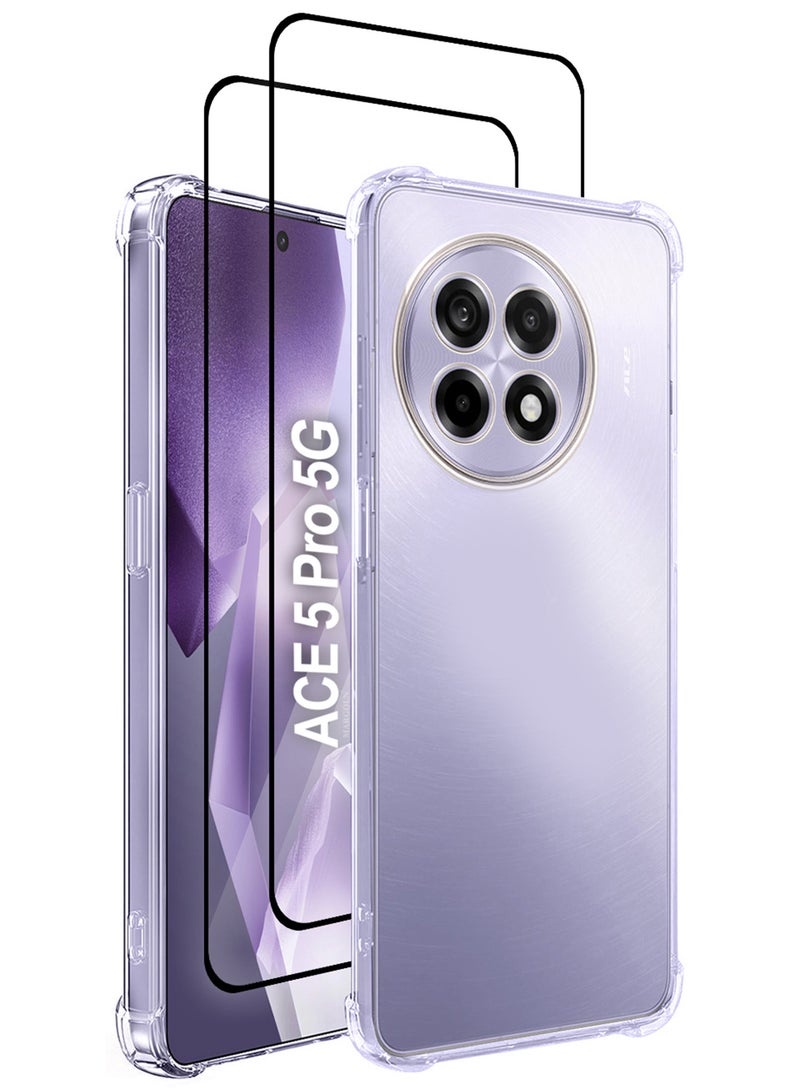 MARGOUN 2Packs TPU Gorilla Case Cover for OnePlus ACE 5 PRO 5G, Reinforced Corner Bumper Phoce Cover and Camera Protection Slim Fit Shockproof Flexible with Shockproof 3D Screen Protector - Clear Clear-2 - Image 1