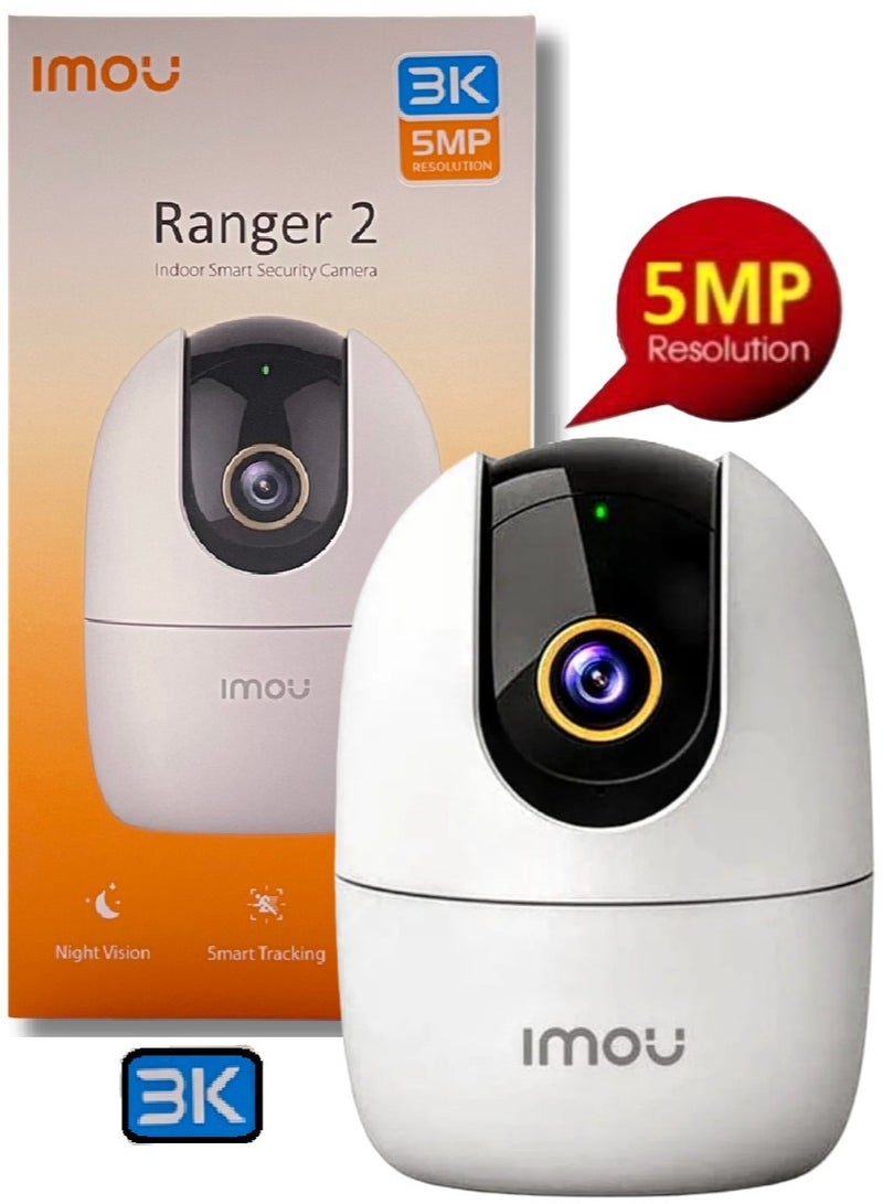 IMOU 3K FHD 360 Degree Security Camera (White), Supports Up to 256GB SD Card, WiFi and Ethernet Connection, Alexa Google Assistant, Human Detection, Night Vision Ranger2 5MP  - Image 1