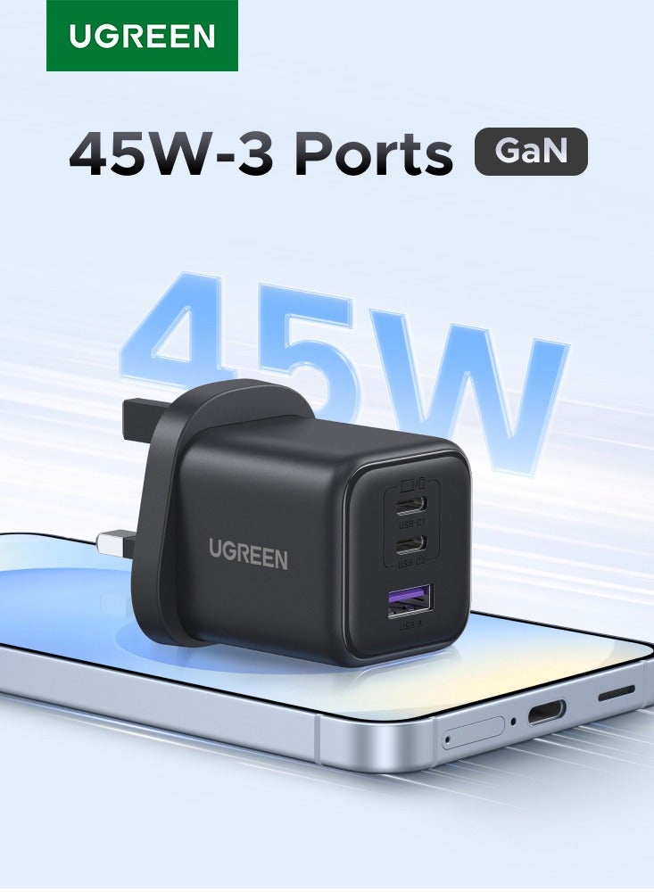 Ugreen Samsung Charger 45W GaN Type C 2C1A Fast Charger USB Type C Power Adapter Support Samsung Super Charge 2.0 Backward with 22.5W Fast Charging For Galaxy S25 S24 S23 Ultra Tab S9/S8 A Series Black - Image 1