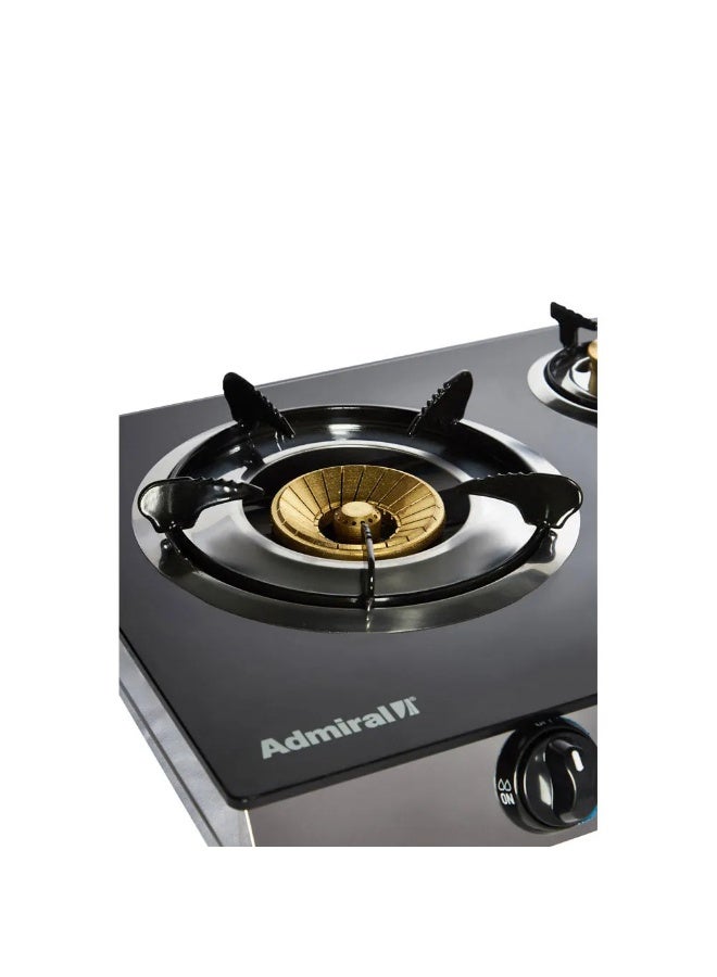 أدميرال 3-Burner Gas Stove – 90mm/40mm/90mm Brass Burners, 7mm Tempered Glass Top, Anti-Explosion Film, Stainless Steel Body – Model ADGST-GR3020SL ADGST-GR3020SL Black/Silver  - Image 2