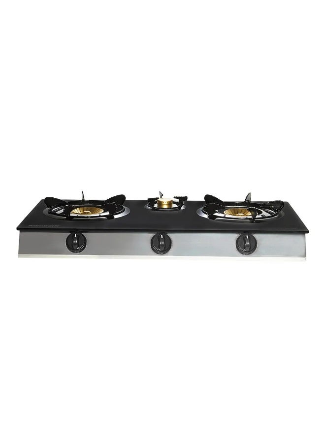 أدميرال 3-Burner Gas Stove – 90mm/40mm/90mm Brass Burners, 7mm Tempered Glass Top, Anti-Explosion Film, Stainless Steel Body – Model ADGST-GR3020SL ADGST-GR3020SL Black/Silver  - Image 5