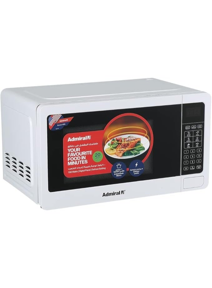 أدميرال Microwave Oven – 20 Litres, 800W | Compact Countertop Microwave with Multiple Power Levels, Defrost Function, Timer Control, Stylish Design for Everyday Cooking & Reheating 20 L 800 W ADMW20WSWP White - Image 3