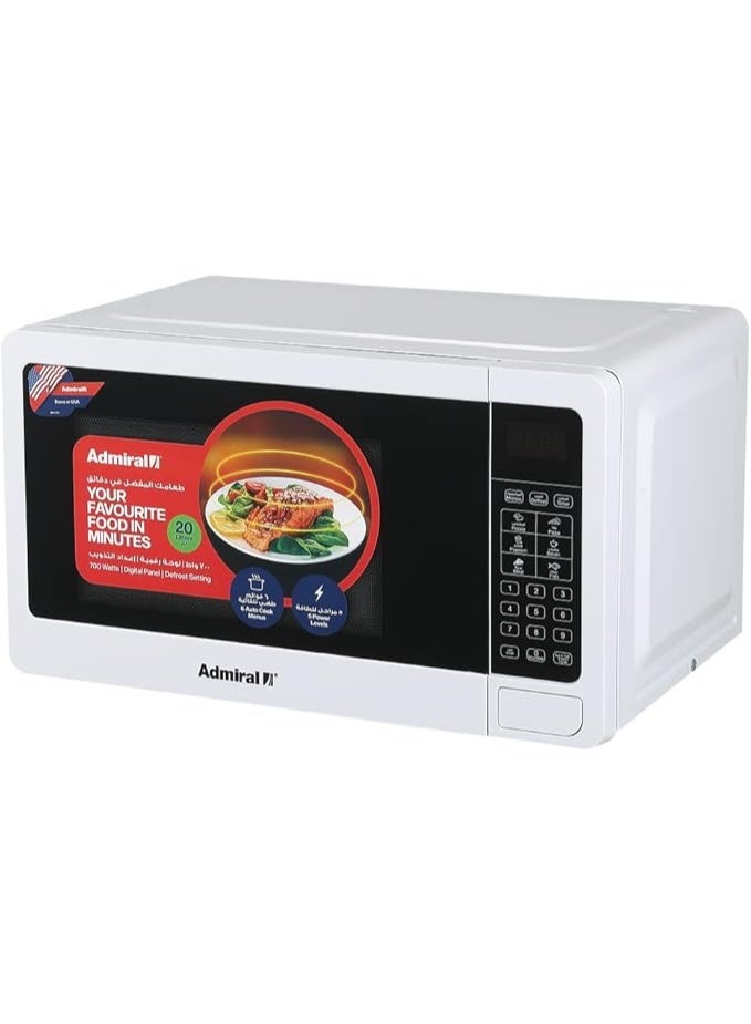أدميرال Microwave Oven – 20 Litres, 800W | Compact Countertop Microwave with Multiple Power Levels, Defrost Function, Timer Control, Stylish Design for Everyday Cooking & Reheating 20 L 800 W ADMW20WSWP White - Image 4