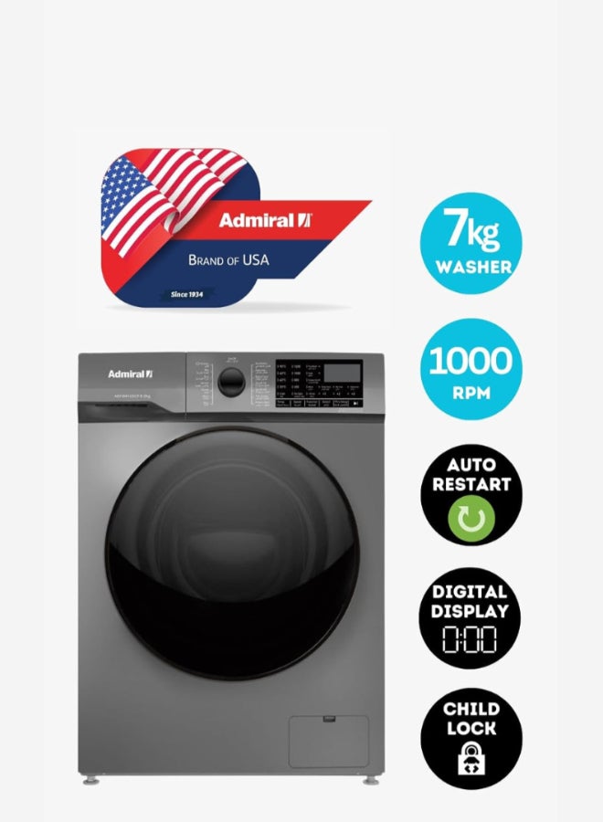 Admiral 7 kg Front‑Load Fully Automatic Washing Machine – 1000 RPM Spin, LED Display, Auto‑Restart, Anti‑Foam, 15 Wash Programs, Child‑Lock & Stainless Steel Drum – Model ADFW710SCP ADFW710SCP Silver - Image 3