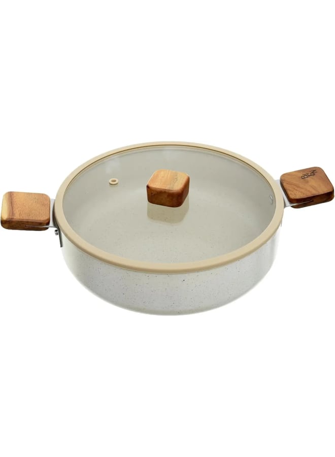 Neoflam Neoflam Bien/Cream Beige Marble Forged 24Cm Low Casserole With Glass Lid Full Induction - Image 1