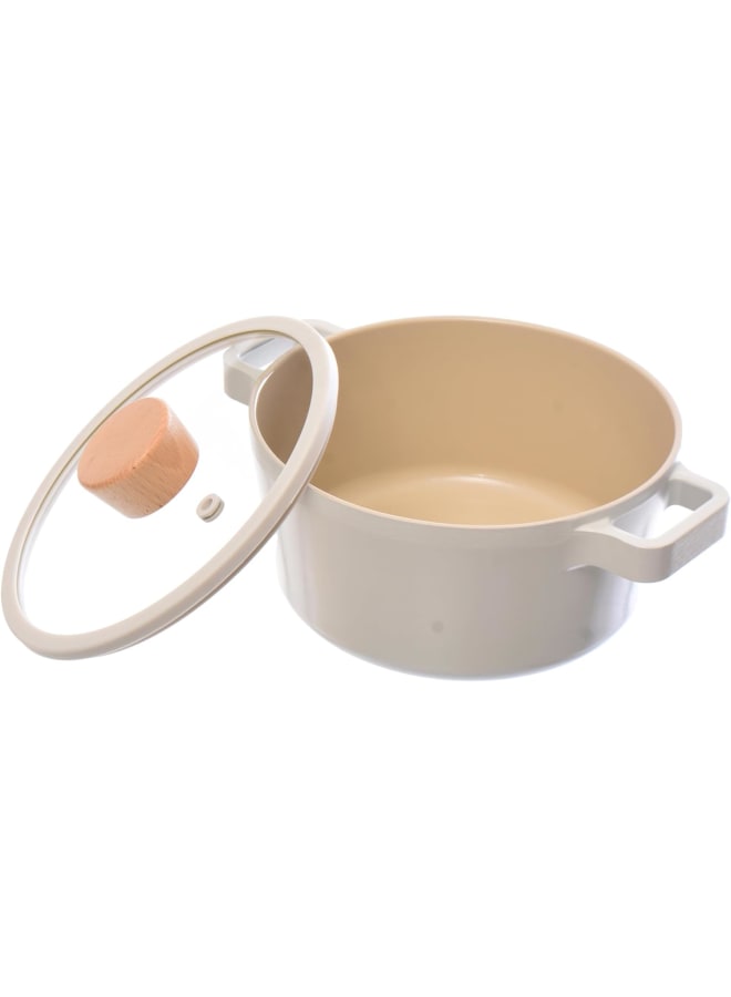 نيو فلام وعاء طهي نيفولام فيكا 16 سم مع غطاء زجاجي بلون رمل أبيض فاتح - Image 2