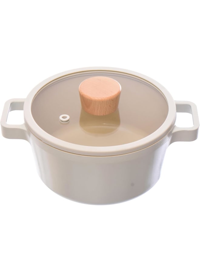 Neoflam Fika Cooking Pot 16Cm With Glass Lid Off White Sand Color - Image 1