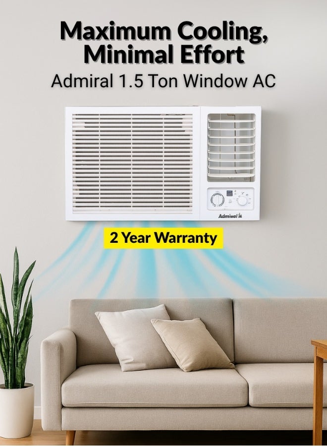 Admiral 1.5 Ton Window Air Conditioner | 18,000 BTU Cooling | Efficient T3 Rotary Compressor | Gold‑Fin Condenser & R410A Refrigerant | Low‑Noise High Ambient Performance | Model AD18KS3WC – White AD18KS3WC White - Image 1