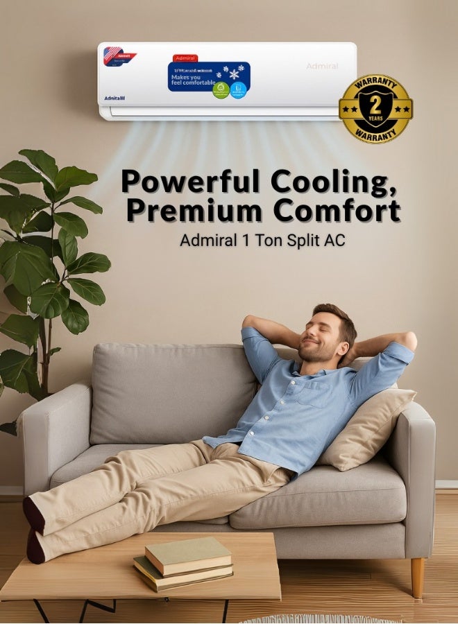 Admiral 1 Ton Split Air Conditioner | Heat & Cool Function | 12,000 BTU | T1 Rotary Compressor | R410A Refrigerant | 3M Copper Pipe | Model AD12KT1HC – White AD12KT1HC White - Image 1