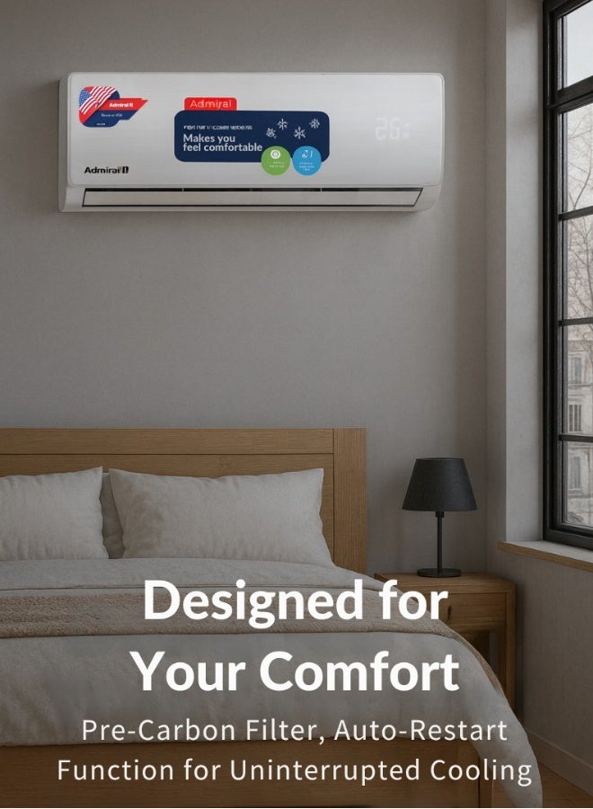 Admiral 1 Ton Split Air Conditioner | Heat & Cool Function | 12,000 BTU | T1 Rotary Compressor | R410A Refrigerant | 3M Copper Pipe | Model AD12KT1HC – White AD12KT1HC White - Image 2