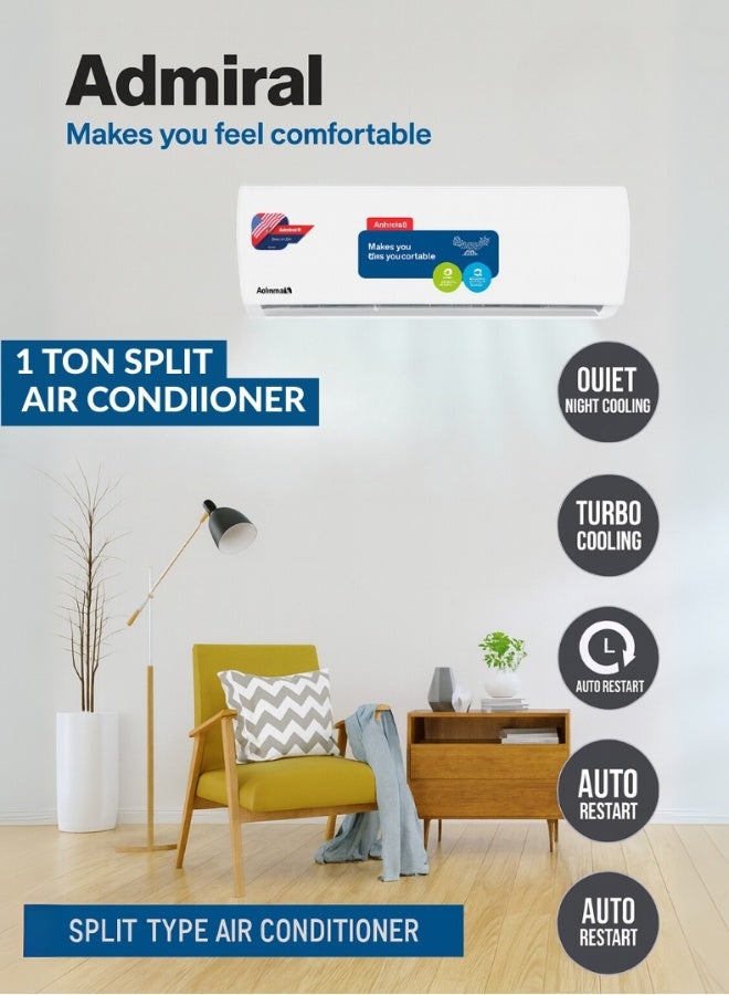 Admiral 1 Ton Split Air Conditioner | Heat & Cool Function | 12,000 BTU | T1 Rotary Compressor | R410A Refrigerant | 3M Copper Pipe | Model AD12KT1HC – White AD12KT1HC White - Image 4