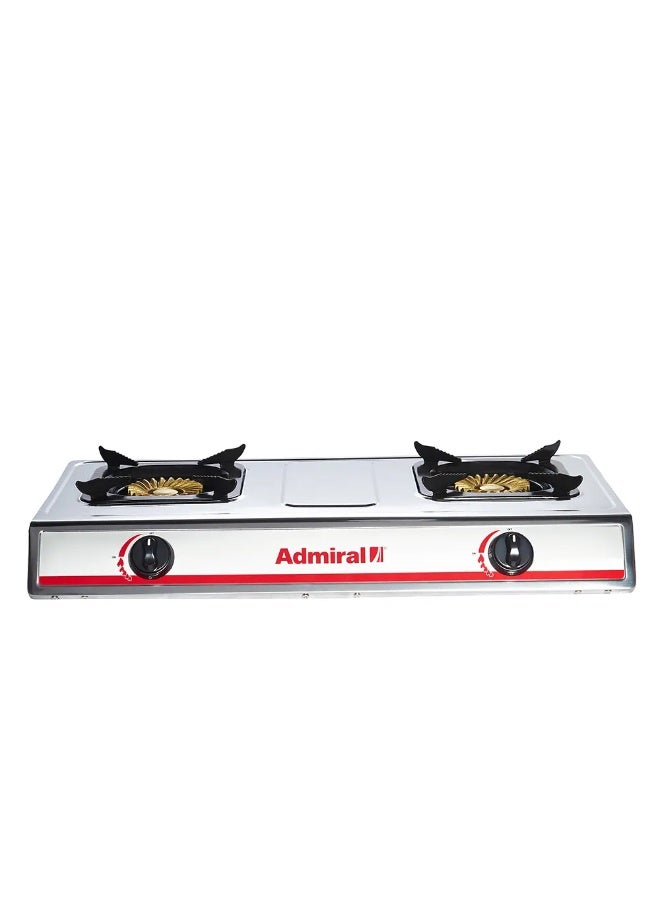 Admiral ADGS‑SS2011C 2‑Burner Gas Stove – Heavy‑Duty 100 mm Burners, Stainless‑Steel Body, Piezo Auto Ignition ADGS-SS2011C Silver/Red - Image 1