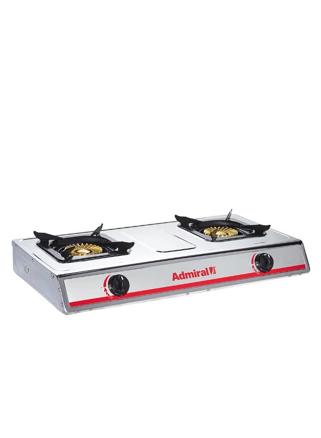 Admiral ADGS‑SS2011C 2‑Burner Gas Stove – Heavy‑Duty 100 mm Burners, Stainless‑Steel Body, Piezo Auto Ignition ADGS-SS2011C Silver/Red - Image 2