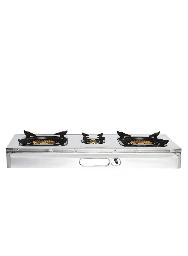 Admiral 3-Burner Gas Stove – 100mm/30mm/100mm Heavy-Duty Burners, Full Stainless Steel Body – Model ADGS-SS3011C ADGS-SS3011C Silver/Red - Image 2