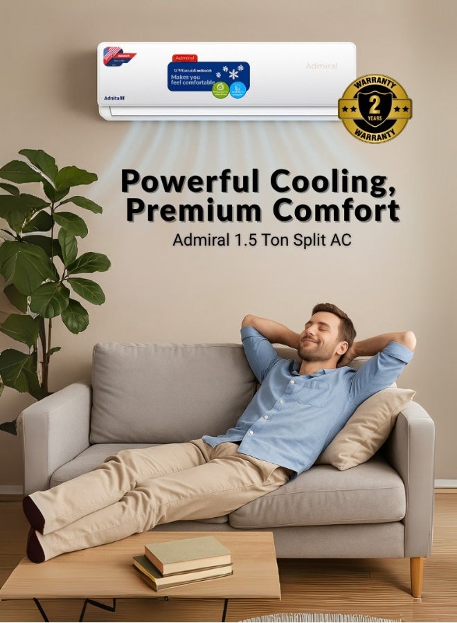 Admiral 1.5 Ton Split Air Conditioner | Heat And Cool Function | 18,000 Btu Capacity | T1 Rotary Compressor For Reliable Performance | R410A Eco-Friendly Refrigerant | Quiet Operation | Made In India | Ad18Kt1Hc White AD18KT1HC White - Image 1