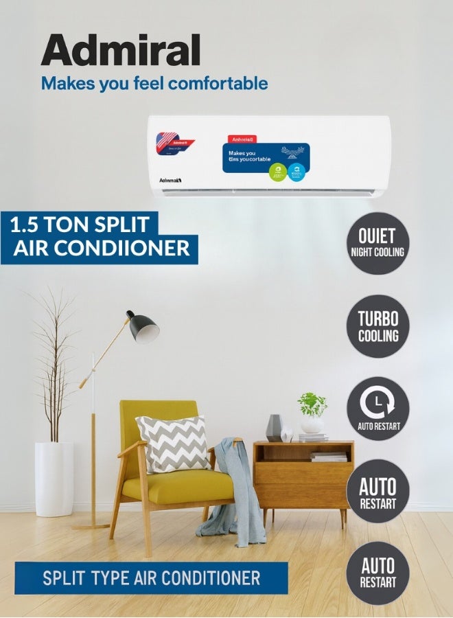 Admiral 1.5 Ton Split Air Conditioner | Heat And Cool Function | 18,000 Btu Capacity | T1 Rotary Compressor For Reliable Performance | R410A Eco-Friendly Refrigerant | Quiet Operation | Made In India | Ad18Kt1Hc White AD18KT1HC White - Image 2