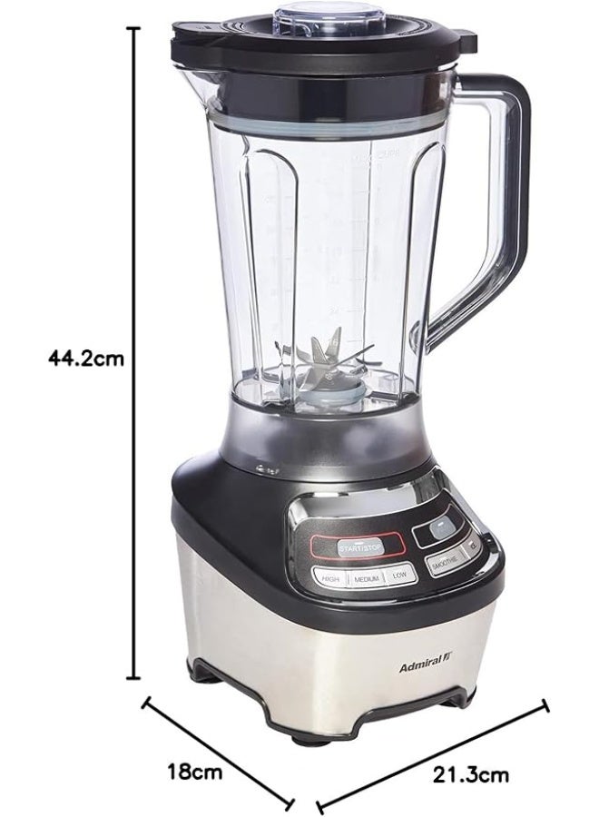 أدميرال Admiral ADBL1815SS 1.8 L Blender – 1200W Power, Stainless-Steel Blades, Plastic Jug, 3 Speeds 1200 W ADBL1815SS Silver/Black - Image 3