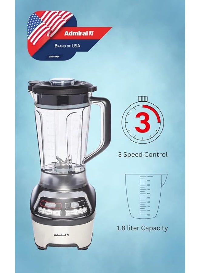 أدميرال Admiral ADBL1815SS 1.8 L Blender – 1200W Power, Stainless-Steel Blades, Plastic Jug, 3 Speeds 1200 W ADBL1815SS Silver/Black - Image 5