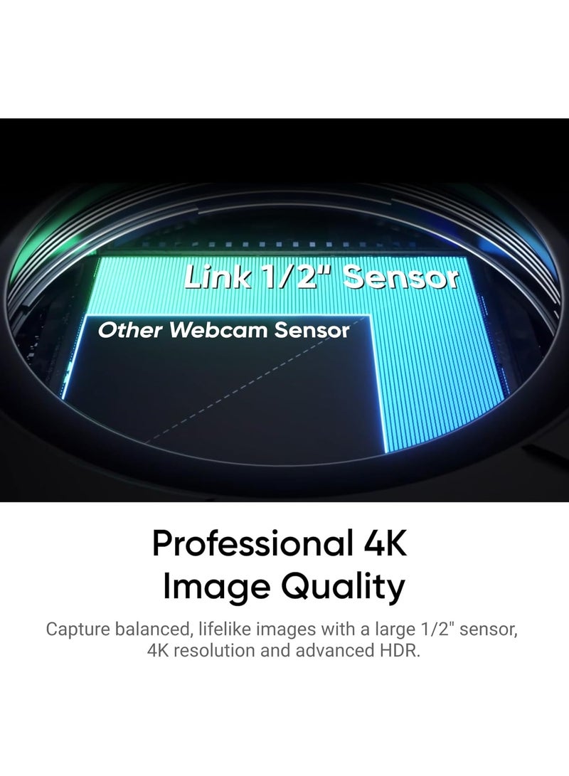 انستا 360 Link 2C - 4K Webcam for PC/Mac, 1/2" Sensor, Auto Framing, HDR, AI Noise Reduction Microphone, Gesture Control, for Streaming, Video Calls Via Zoom, Teams White  - Image 2