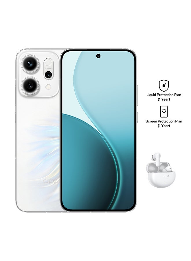 أوبو Reno14 AI Phone Dual SIM 5G White 12GB RAM 512GB + OPPO Enco Air4 + 12 Month (Liquid + Screen Protection) Warranty - Middle East Version  - Image 1