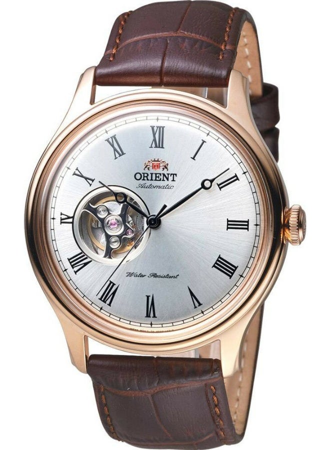 ORIENT Men's Envoy TAG00001S0 Men’s Automatic Watch – Open‑Heart Silver Dial, 43 mm Rose‑Gold Case, Leather Strap, 50 m WR - Image 2