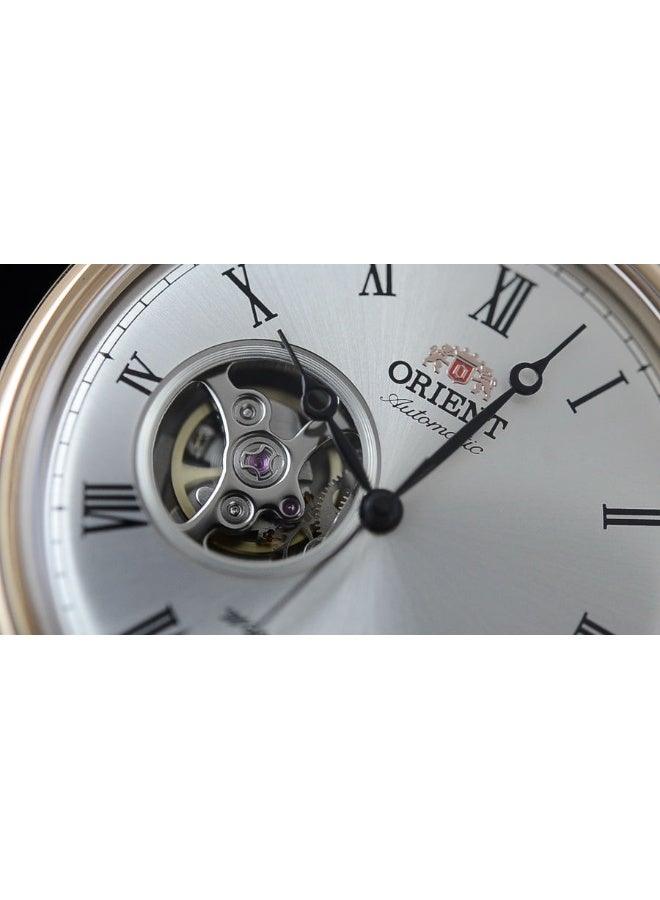 ORIENT Men's Envoy TAG00001S0 Men’s Automatic Watch – Open‑Heart Silver Dial, 43 mm Rose‑Gold Case, Leather Strap, 50 m WR - Image 4