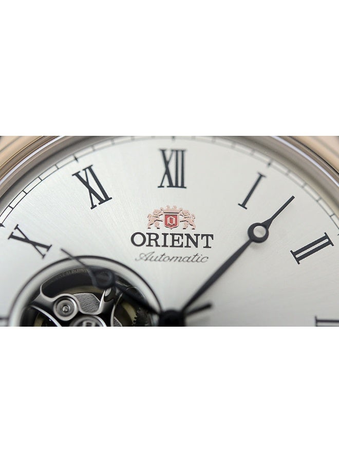 ORIENT Men's Envoy TAG00001S0 Men’s Automatic Watch – Open‑Heart Silver Dial, 43 mm Rose‑Gold Case, Leather Strap, 50 m WR - Image 5