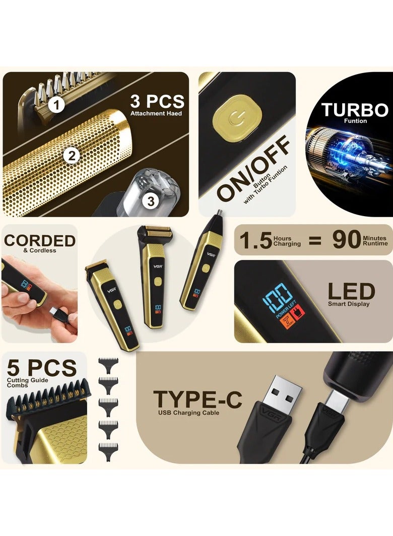 في جي آر VL-366 Limited Edition Professional 3 in 1 Grooming Kit, (Gold) Gold  - Image 4