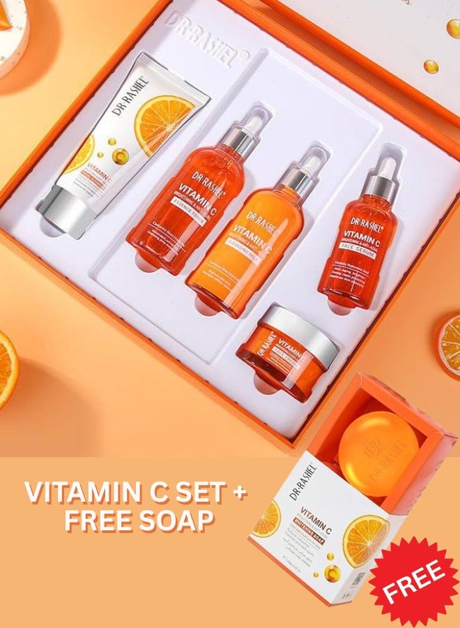 دكتور راشيل Vitamin C Skin Care Set with Toner Serum Cream Cleanser and Cleansing Milk with Free Vitamin C Soap Brightening Moisturizing - Image 1