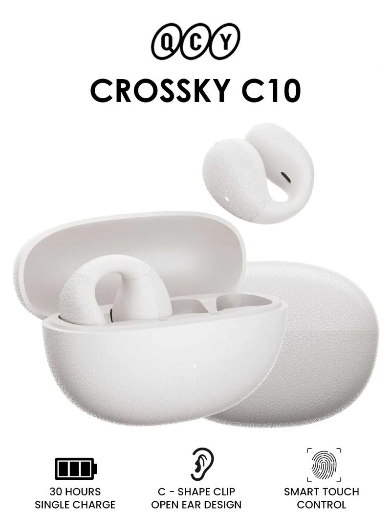 كيو سي واي سماعات أذن مفتوحة كروسكي C10، سماعات أذن لاسلكية بتقنية بلوتوث 5.4، ملائمة مريحة وثابتة، مكالمات واضحة بفضل الذكاء الاصطناعي، اتصال مزدوج الأجهزة، مقاومة للماء للرياضة/التمارين/الجري - أبيض - Image 1
