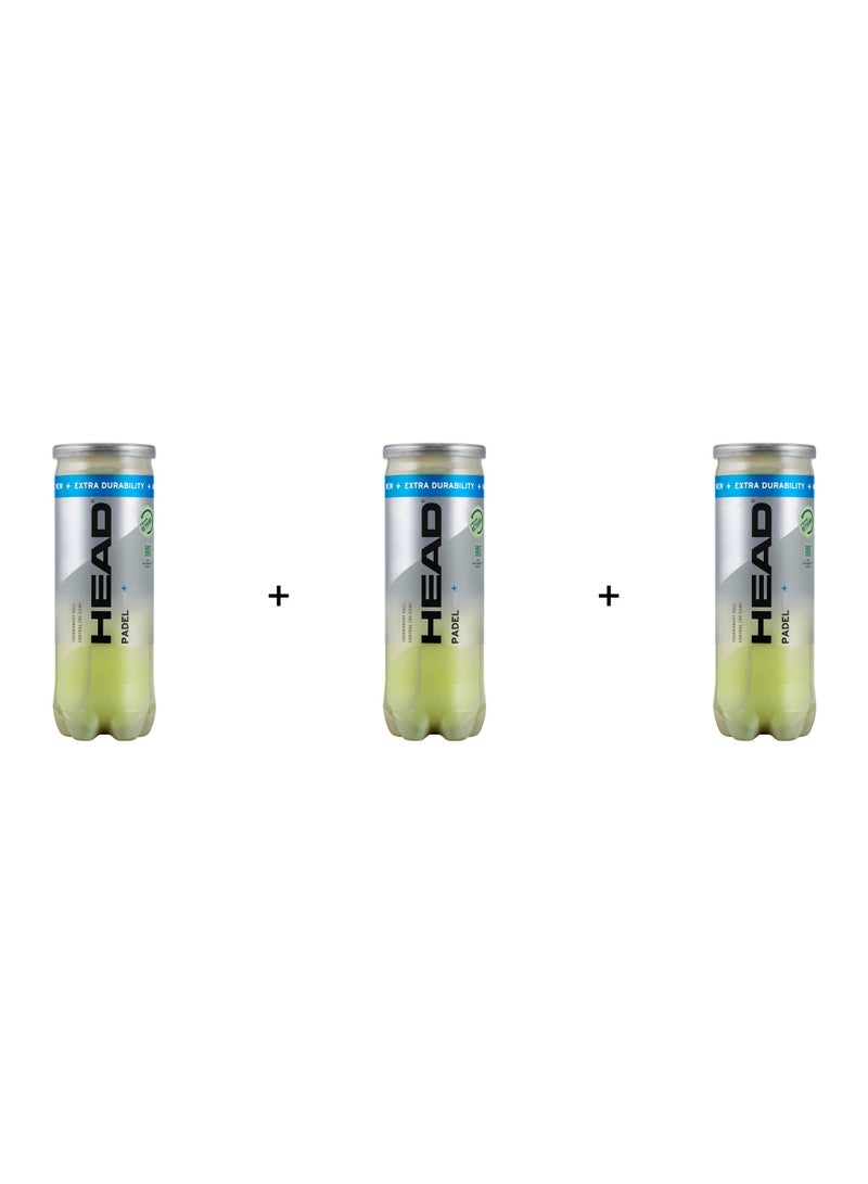 HEAD Padel Pro+ Padel Balls - Highly Durable And Easier To Control, 3 Cans Of 3 Balls Each - Total Of 9 Balls - Image 1