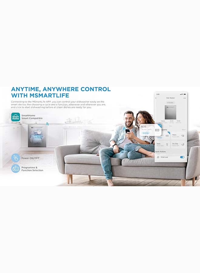 Midea Smart Freestanding Dishwasher With BLDC Motor, 15 Place Settings, 9 Programs, Wi-Fi, Turbo Speed, Power Wash & Auto Open Function, Silent & High Energy Efficient, Black - WQP15-WU7633GUR(BS)-GCC WQP15-WU7633GUR(BS)-GCC black - Image 3