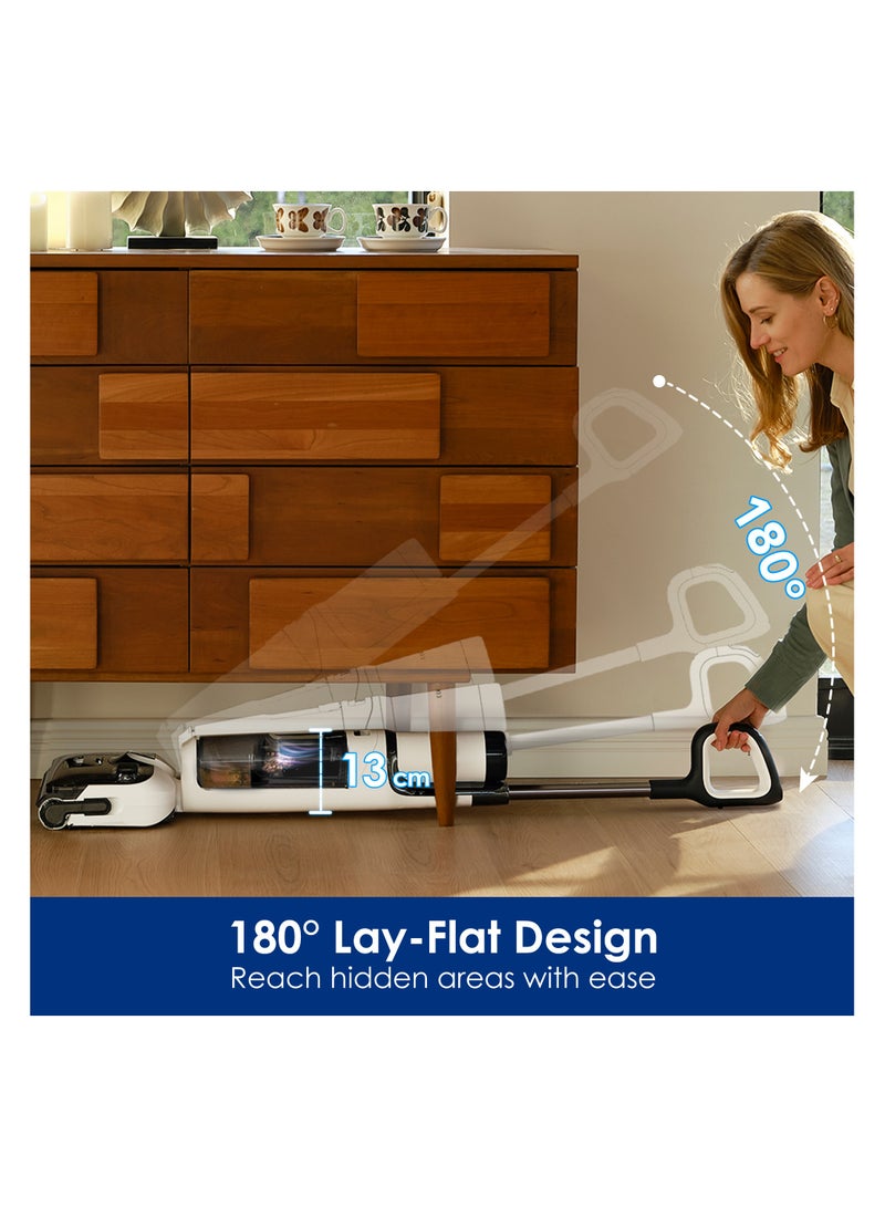Tineco Floor One Stretch S6 Pro Series Wet/Dry Vacuum Cleaner, 180° Flat Design Suction Mop 13 cm Lying Height, 70°C 5min FlashDry Self-Cleaning, 3-Sided Edge Cleaning, 40 Minutes Running Time Cleaning Under 0.8 L 220 W FW421300UK White & Gray - Image 2