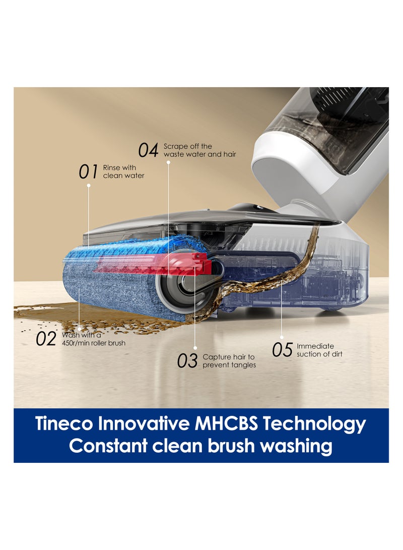 Tineco Floor One Stretch S6 Pro Series Wet/Dry Vacuum Cleaner, 180° Flat Design Suction Mop 13 cm Lying Height, 70°C 5min FlashDry Self-Cleaning, 3-Sided Edge Cleaning, 40 Minutes Running Time Cleaning Under 0.8 L 220 W FW421300UK White & Gray - Image 4