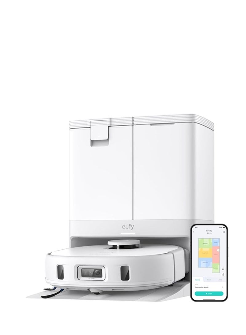 إيوفي eufy X10 Pro Omni Robot Vacuum and Mop with 8,000 Pa Suction, Dual Mops with 12 mm Auto-Lift and Carpet Detection, AI Obstacle Avoidance, Auto Mop Washing, Self-Drying, Self-Emptying, Self-Refilling 20 W T2351V21 White  - Image 1