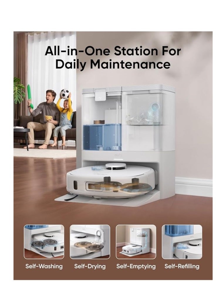 إيوفي eufy X10 Pro Omni Robot Vacuum and Mop with 8,000 Pa Suction, Dual Mops with 12 mm Auto-Lift and Carpet Detection, AI Obstacle Avoidance, Auto Mop Washing, Self-Drying, Self-Emptying, Self-Refilling 20 W T2351V21 White  - Image 2