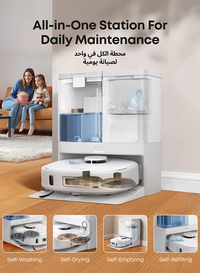 إيوفي روبوت مكنسة وممسحة eufy X10 Pro أومني بقوة شفط 8,000 با، ممسحتين مزدوجتين مع رفع تلقائي بارتفاع 12 مم وكشف السجاد، تجنب العقبات بالذكاء الاصطناعي، غسيل الممسحة تلقائيًا، تجفيف ذاتي، تفريغ ذاتي، إعادة تعبئة ذاتية - Image 5