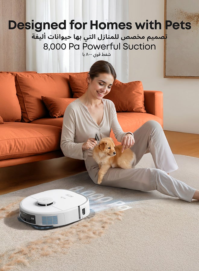 إيوفي روبوت مكنسة وممسحة eufy X10 Pro أومني بقوة شفط 8,000 با، ممسحتين مزدوجتين مع رفع تلقائي بارتفاع 12 مم وكشف السجاد، تجنب العقبات بالذكاء الاصطناعي، غسيل الممسحة تلقائيًا، تجفيف ذاتي، تفريغ ذاتي، إعادة تعبئة ذاتية - Image 2