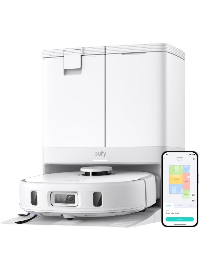 eufy X10 Pro Omni Robot Vacuum Cleaner With Mop, Incredible Suction, Dual Mops with 12 mm Auto-Lift and Carpet Detection, AI Obstacle Avoidance, Auto Mop Washing & Drying, Self-Emptying, Self-Refilling 20 W T2351V21 White