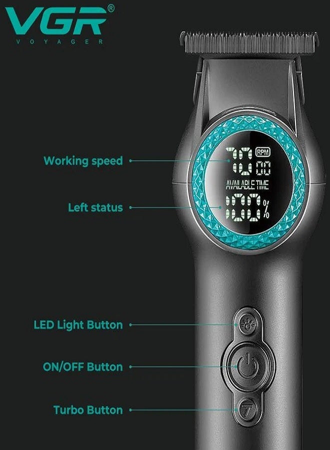 VGR V-990 Ultra-Premium Zero Gapped Professional 8000 RPM 2 Speed Hair Trimmer Ceramic & Powder Metallurgic Blade Digital Display 2000mAh Lithium battery Cord/Cordless type-C USB charge 200 Min multicolour  - Image 3